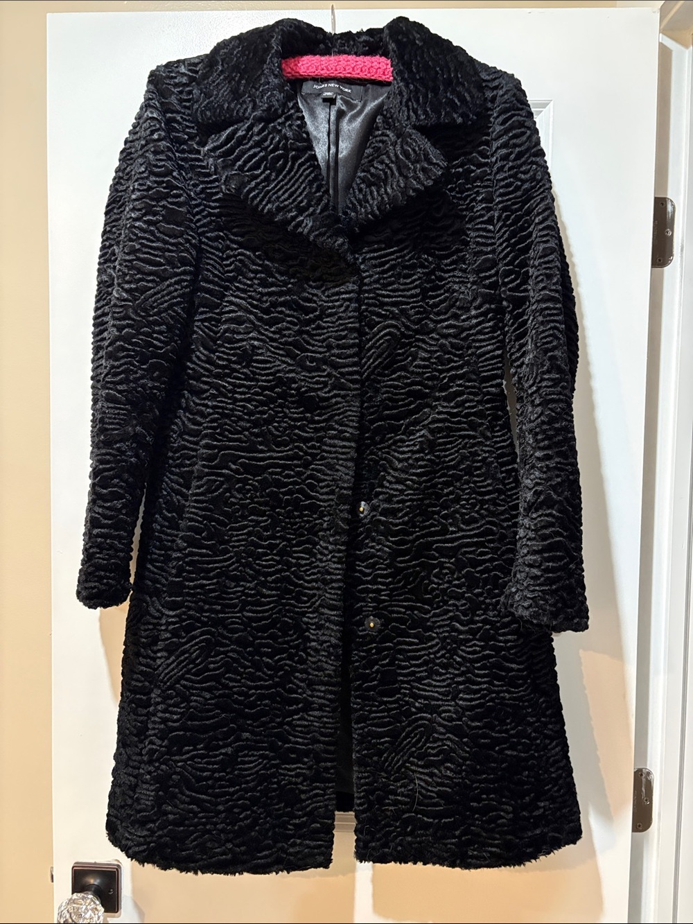 Jones New York Black Faux Fur Textured Pea Coat